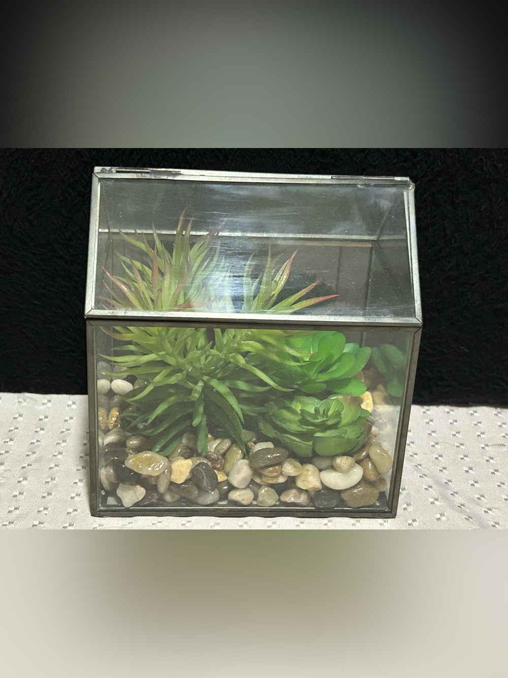 Vintage Glass House Terrarium Metal Framed Lift Open Planter Fairy Garden 6 X 6